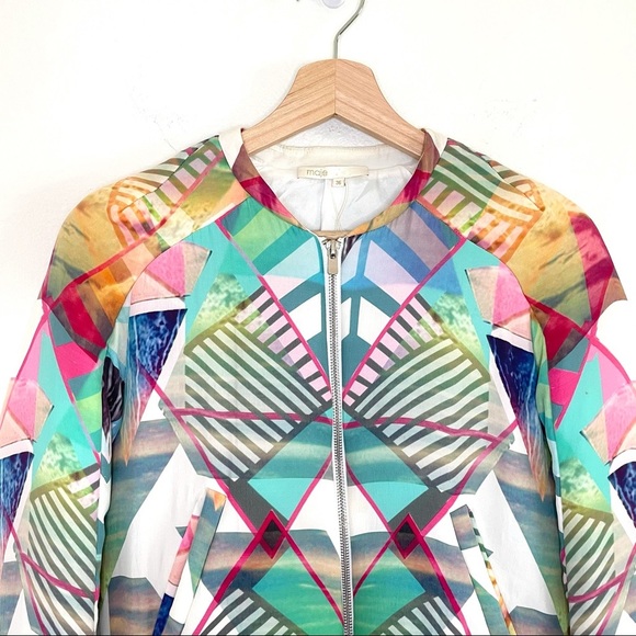 Maje Silk Bomber Jacket Multicolor Abstract Print Size 36 XS - Small - Picture 4 of 16